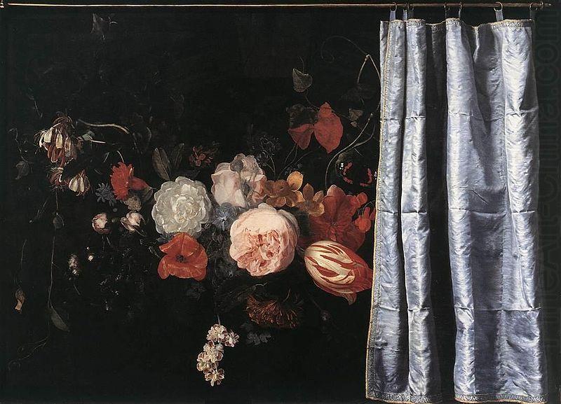 Flower Still-Life with Curtain, Adriaen van der Spelt